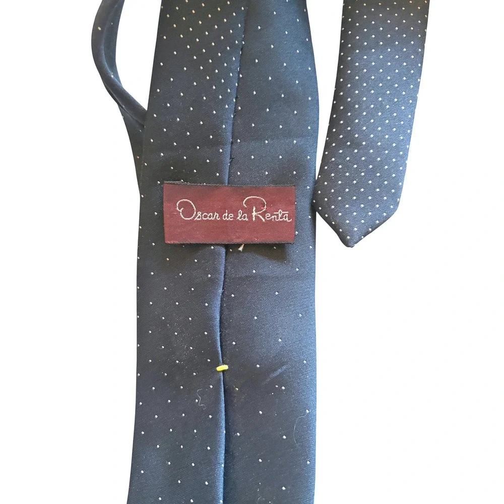 Oscar de la Renta Polka Dot Vintage Blue Necktie Silk Blend One Size
